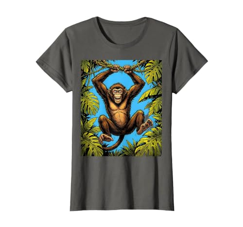 Mademark Monkey Hanging From Jungle Vine Graphic T-Shirt - Women - size chart
