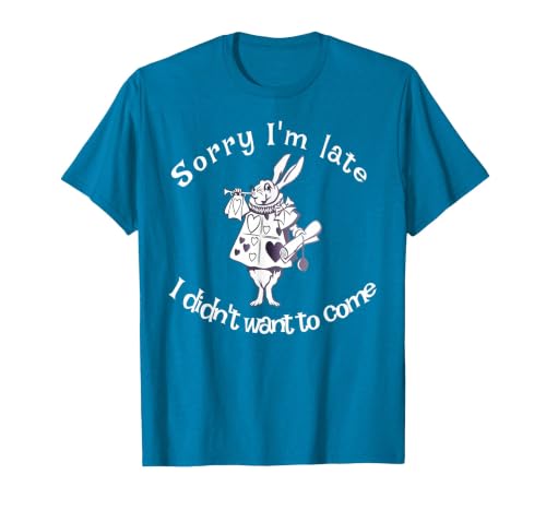 Sorry I'm Late, I Didn't Want to Come White Rabbit Watch T-Shirt — design detail