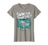 Swim Lover Halloween Custom Tee For Swimmers Kids Halloween Skeleton Swimming Swim for Your Life Swimmers Dad T-Shirt - size