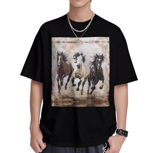 DRTGEDS Horses Running Art Printing Short Sleeve Cotton Lightweight Pullover Summer Casual Sweatshirts - size chart