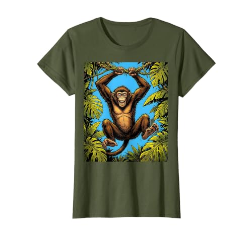Mademark Monkey Hanging From Jungle Vine Graphic T-Shirt - Women - size chart
