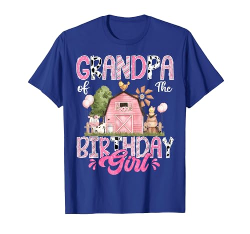 Famer Pink Cow Birthday Matching Tees Grandpa of The Birthday Girl 1St Birthday Pink Cow Farm T-Shirt - size chart