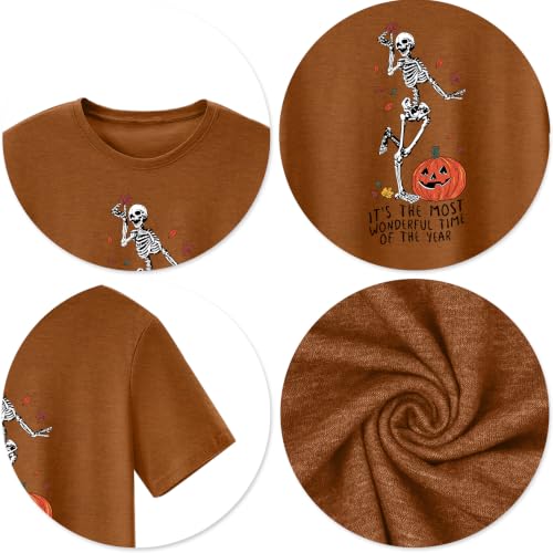 CAZYCHILD Halloween Shirts for Men Funny Halloween Pumpkin Shirt Dancing Skeleton Tee - size chart
