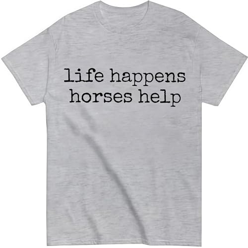 Nusyouc Life Happens Horses Help Equestrian T-Shirt Vintage Horse Lover T Shirt Tops - size chart