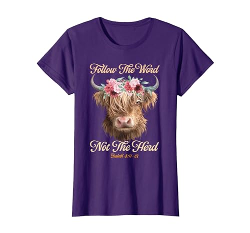 Christian Western Highland Cow Lovers Tees Follow The Word Not The Herd Christian Western Highland Cow T-Shirt - size chart