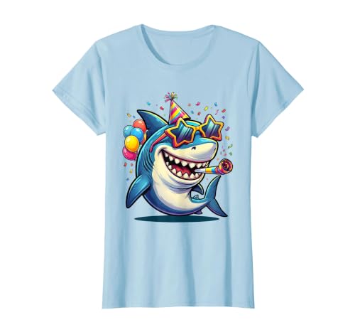 Mademark 5th Birthday Shark Party Sunglasses Grinning Cool T-Shirt - size chart