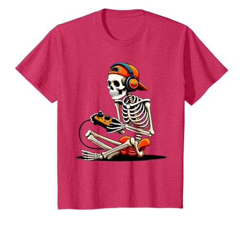 halloween skeleton shirts for teen boys men kids Halloween Skeleton Gamer Video Gaming Funny Gaming Skeleton T-Shirt - size