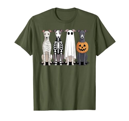 Funny Retro Italian Greyhound Dog Halloween Witch Spooky Ghost Italian Greyhound Pumpkin Halloween Skeleton T-Shirt - size