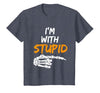 I'm With Stupid Shirts I'm with Stupid Skeleton Hand Pointing Right Funny Halloween T-Shirt - size chart