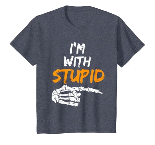 I'm With Stupid Shirts I'm with Stupid Skeleton Hand Pointing Right Funny Halloween T-Shirt - size chart