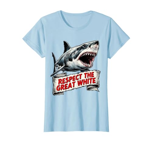 Mademark Respect the Great White Shark Graphic Design T-Shirt - size chart
