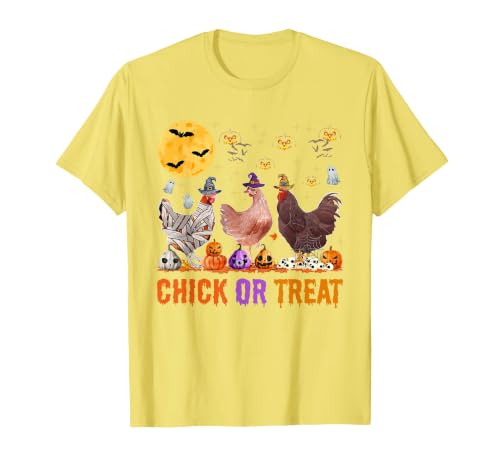 Autumn Pumpkin Chicken Halloween Chicken Farm Fall Halloween Chicken Pumpkin Chick Or Treat Spooky T-Shirt - size chart