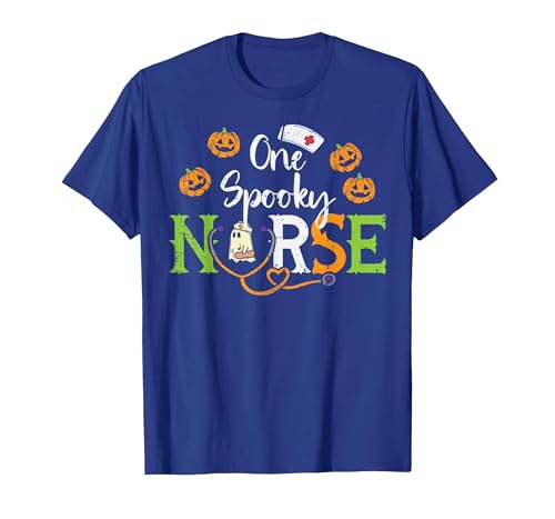 Halloween Nurse Shirts For Women Scrub Costumes One Spooky Nurse Ghost Stethoscope Halloween Costume Nursing T-Shirt - size