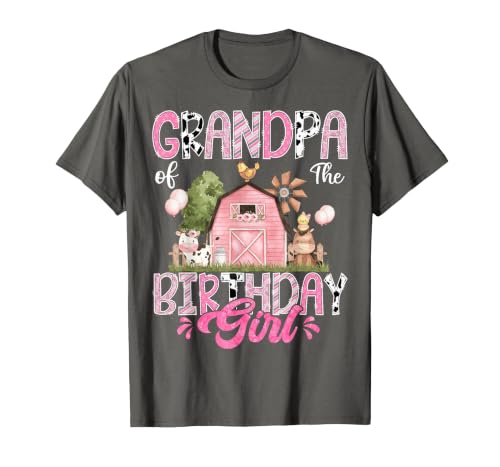 Famer Pink Cow Birthday Matching Tees Grandpa of The Birthday Girl 1St Birthday Pink Cow Farm T-Shirt - size chart