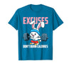 Excuses Don't Burn Calories Rabbit Fitness Gym Bunny T-Shirt — design detail