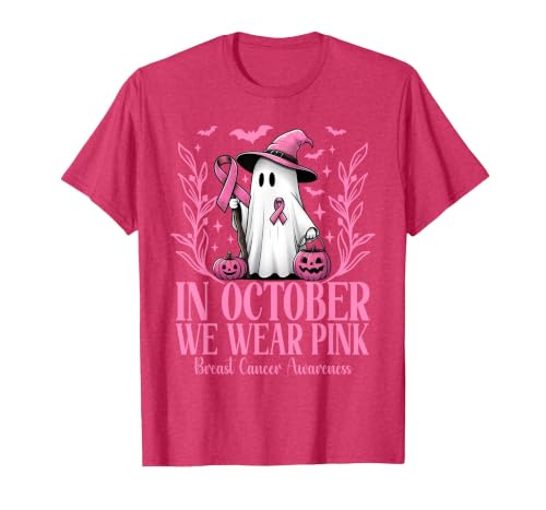 Arich.Tee's Breast Cancer Awareness Ghost in October We Wear Pink Breast Cancer Witch Ghost Halloween T-Shirt - size chart