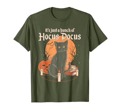 funny Halloween shirt It's Just A Bunch of Hocus Pocus Funny Cat T-Shirt - size chart