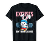 Excuses Don't Burn Calories Rabbit Fitness Gym Bunny T-Shirt — design detail