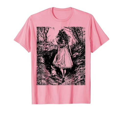 Alice in Wonderland - Down the Rabbit Hole Fantasy Vintage T-Shirt — design detail