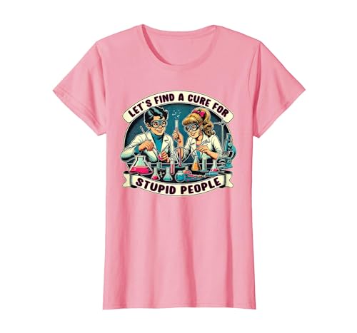 C.J.`s Funny Dark Humor Gift Shop Lets Find A Cure for Stupid People, Retro Comic Dark Humor T-Shirt - size chart