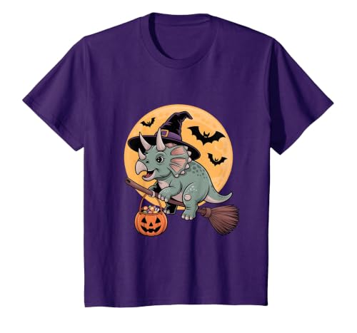 Triceratops Lover Dino Halloween Party Wear Triceratops Witch Hat Pumpkin Halloween Costume Men Women T-Shirt - size chart