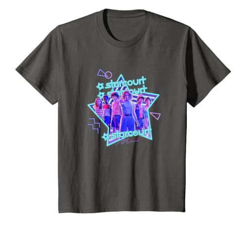 Stranger Things Starcourt Mall Vintage Neon Group Portrait T-Shirt - size chart