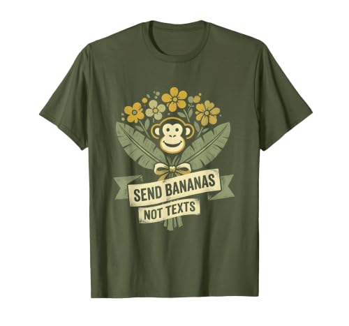 Mademark Send Bananas Not Texts Funny Monkey Design T-Shirt - size chart