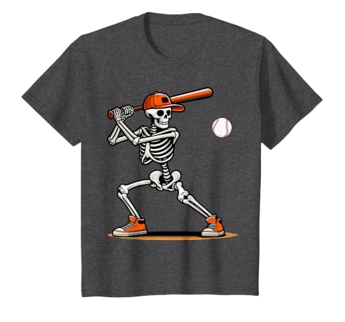 Funny Halloween Skeleton Sports Boys Costume Baseball Skeleton Spooky Boys Halloween Baseball Player T-Shirt - size chart