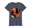 Halloween scary black cat Vintage Scary Halloween Black Cats and Pumpkin T-Shirt - size chart