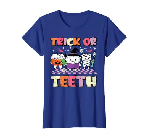 Halloween Shirts For Women Men Kids Boys Girls Halloween Dentist Trick Or Teeth Dental Costume Men Women T-Shirt - size chart