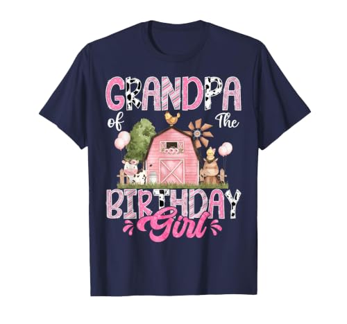 Famer Pink Cow Birthday Matching Tees Grandpa of The Birthday Girl 1St Birthday Pink Cow Farm T-Shirt - size chart