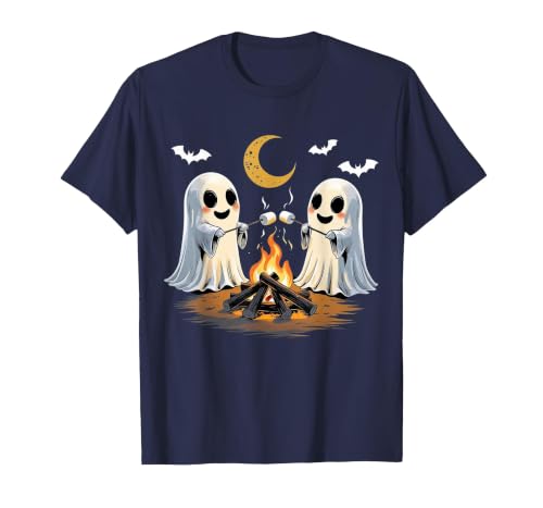 Halloween Tees and Spooky Ghosts Designs Ghosts Roasting Marshmallows Halloween Night Cute Novelty T-Shirt - size chart