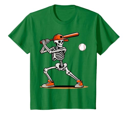 Funny Halloween Skeleton Sports Boys Costume Baseball Skeleton Spooky Boys Halloween Baseball Player T-Shirt - size chart