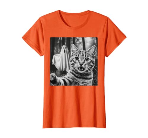 Halloween Cat Selfie with Spooky Ghost t -shir t Halloween Cat Selfie with Spooky Ghost T-Shirt - size chart