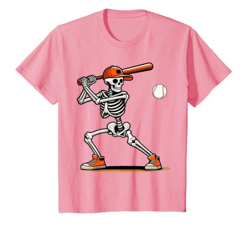 Funny Halloween Skeleton Sports Boys Costume Baseball Skeleton Spooky Boys Halloween Baseball Player T-Shirt - size chart