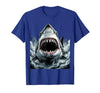 Mademark Great White Shark Emerging From Fog Illustration T-Shirt - size chart