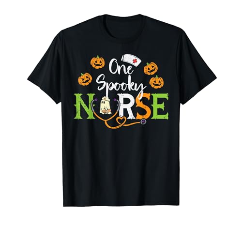 Halloween Nurse Shirts For Women Scrub Costumes One Spooky Nurse Ghost Stethoscope Halloween Costume Nursing T-Shirt - size