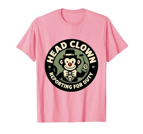 Mademark Head Clown Reporting For Duty Circus Monkey Design T-Shirt - Men - size chart