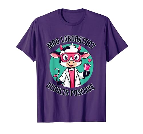 Mademark Moo Laboratory Results Positive Cow Design T-Shirt - size chart