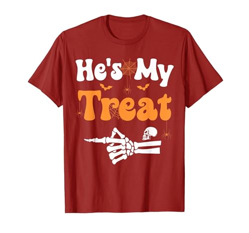 She's My Trick He's My Treat Halloween Couple Tees He's My Treat Skeleton Couples Matching Couple Halloween T-Shirt - size