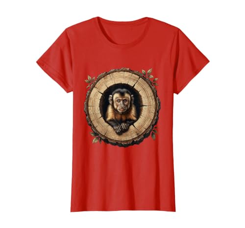 Mademark Capuchin Monkey in Hollow Log Illustration T-Shirt - Women - size chart