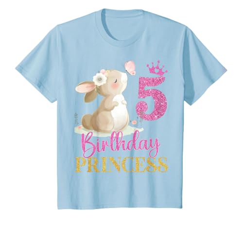 Kids 5th Birthday Rabbit Princess Girl Bunny 5 Years Old T-Shirt — design detail