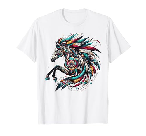 Mystical Native American Horse Farm Heritage Spirituality T-Shirt - size chart