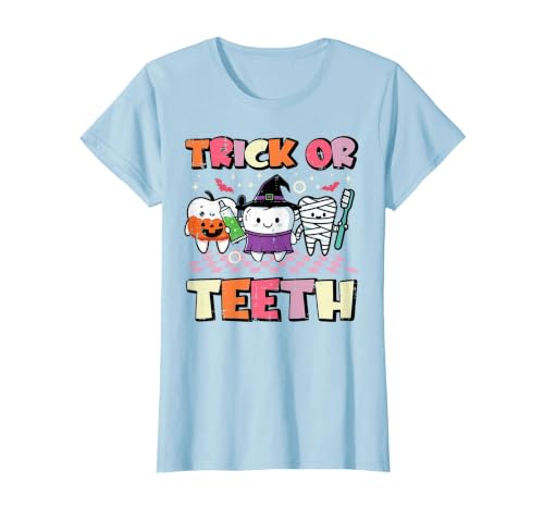 Halloween Shirts For Women Men Kids Boys Girls Halloween Dentist Trick Or Teeth Dental Costume Men Women T-Shirt - size chart