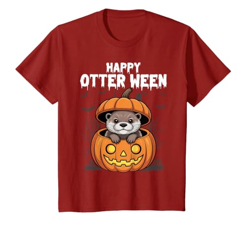 Otter Halloween Lover Gift Co. Happy Otter-Ween Lazy Halloween Costume Funny Animal Pun T-Shirt - size chart
