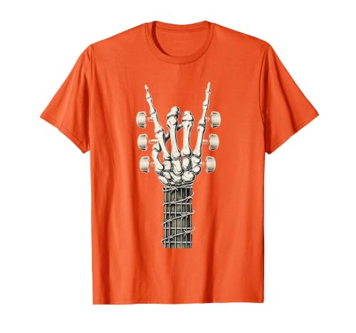 Rock and Wear Gifts Men Women Kids Skeleton Guitar Hand Rock On Guitarist Rock Band Music T-Shirt - size chart