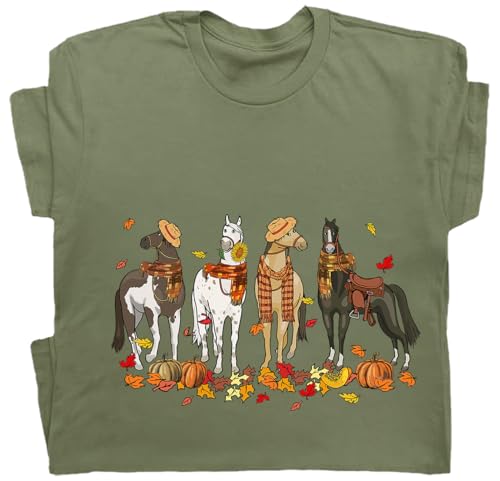 Niaday Fall Horse Shirt Men Women Graphic Short Sleeve T-Shirt Tee, Fall Season Horses Horse Lover Shirt - size chart