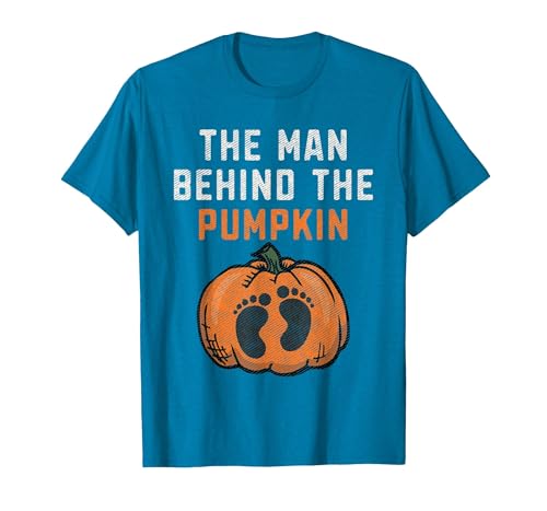 Halloween Pregnancy Announcement for Future Dad The Man Behind The Pumpkin Dad Halloween Pregnancy Reveal T-Shirt - size