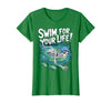 Swim Lover Halloween Custom Tee For Swimmers Kids Halloween Skeleton Swimming Swim for Your Life Swimmers Dad T-Shirt - size