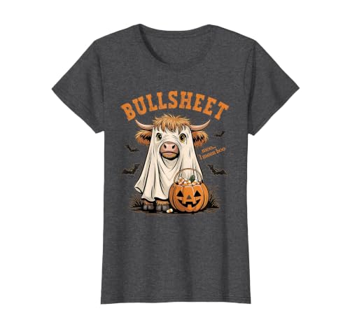 Bullsheet Highland Cow Ghost Halloween Tees Moo... I Mean Boo Bullsheet Highland Cow Ghost Halloween T-Shirt - size chart